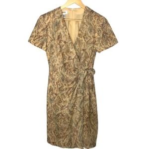 Talbots Wrap Dress Women Size 6 Animal Snake Print Neutral Colors *